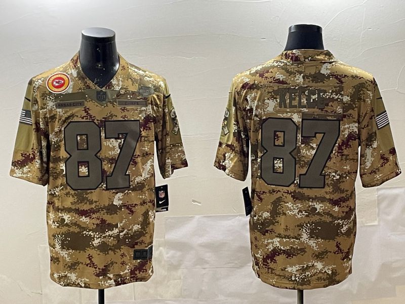 Men Kansas City Chiefs #87 Kelce Camo 2025 Nike Olive Salute To Service Limited NFL Jersey style 2